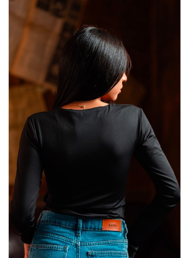 كنزه توب بيزك كم طويل برقبة مربعة - Image 4